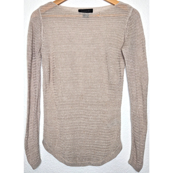 Tahari Sweaters - Tahari Sweater Womens XS Beige Linen Boat Neck Open Knit Minimalist Lightweight